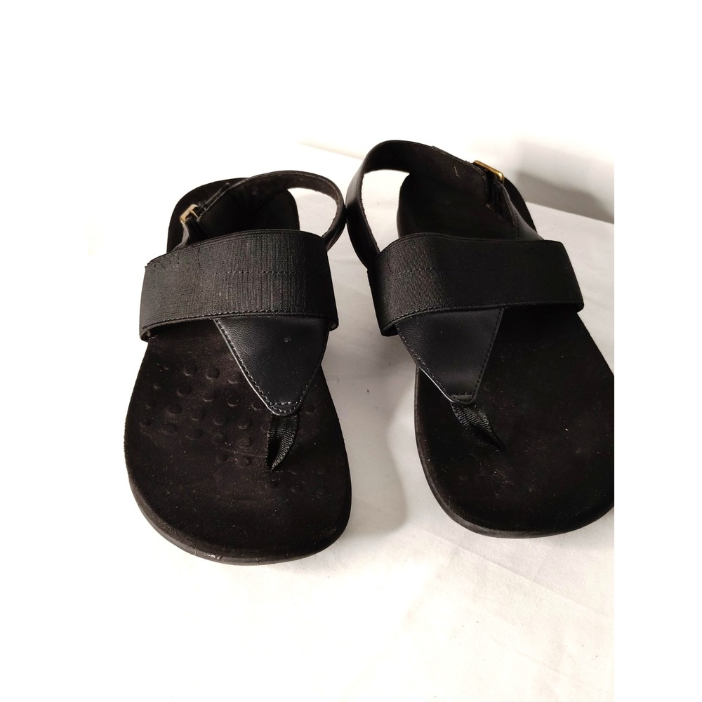 Vionic Dwynn Women 8.5 Black Leather Toe Loop Sandals Beach Comfort Arch Support